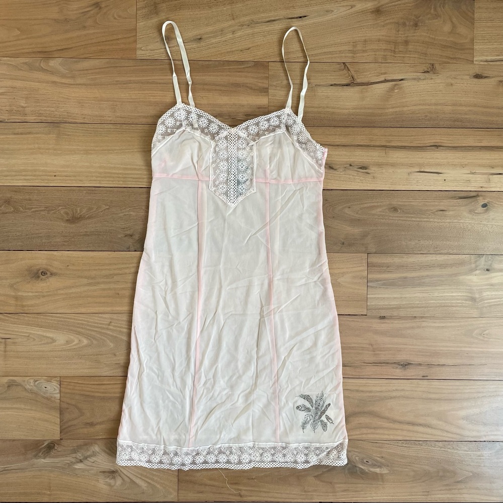 Free People: Bohemian Mini Embroidered Peachy Slip Dress